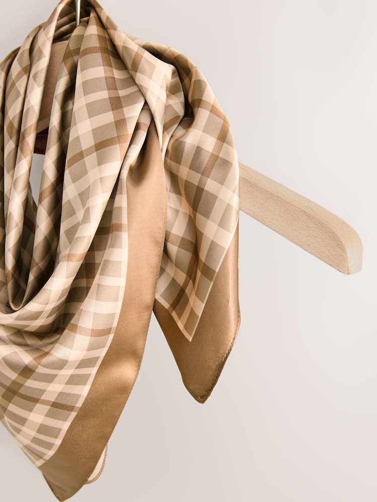 Brown Check Satin Square Scarf - Image 2 of 3
