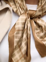 Brown Check Satin Square Scarf - Image 4 of 6