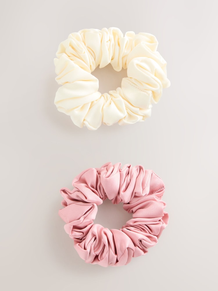 Pink/Ecru Oversized Scrunchies 2 Pack - Image 1 of 3