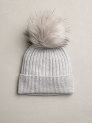 Pale Grey 100% Cashmere Knitted Pom Hat - Image 1 of 3