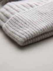 Pale Grey 100% Cashmere Knitted Pom Hat - Image 2 of 3