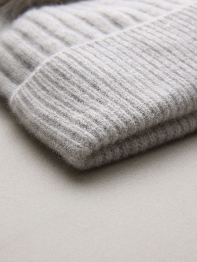 Pale Grey 100% Cashmere Knitted Pom Hat - Image 2 of 3