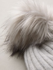 Pale Grey 100% Cashmere Knitted Pom Hat - Image 3 of 3