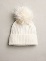 Cream 100% Cashmere Knitted Pom Hat - Image 1 of 3