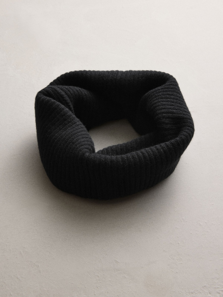 Black Ribbed Snood Containing Cashmere - Image 1 of 4 Black Ribbed Snood Containing Cashmere - Image 1 of 4