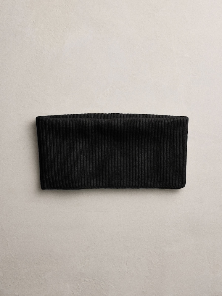 Black Ribbed Snood Containing Cashmere - Image 2 of 4 Black Ribbed Snood Containing Cashmere - Image 2 of 4