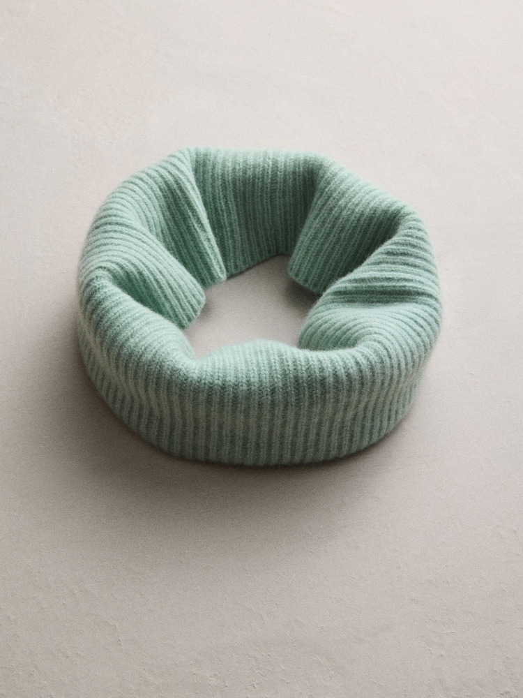 Duck Egg Blue Ribbed Snood Containing Cashmere - Image 1 of 4 Duck Egg Blue Ribbed Snood Containing Cashmere - Image 1 of 4