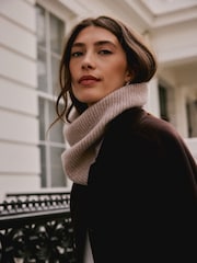 Oatmeal Ribbed Snood Containing Cashmere - Image 2 of 6