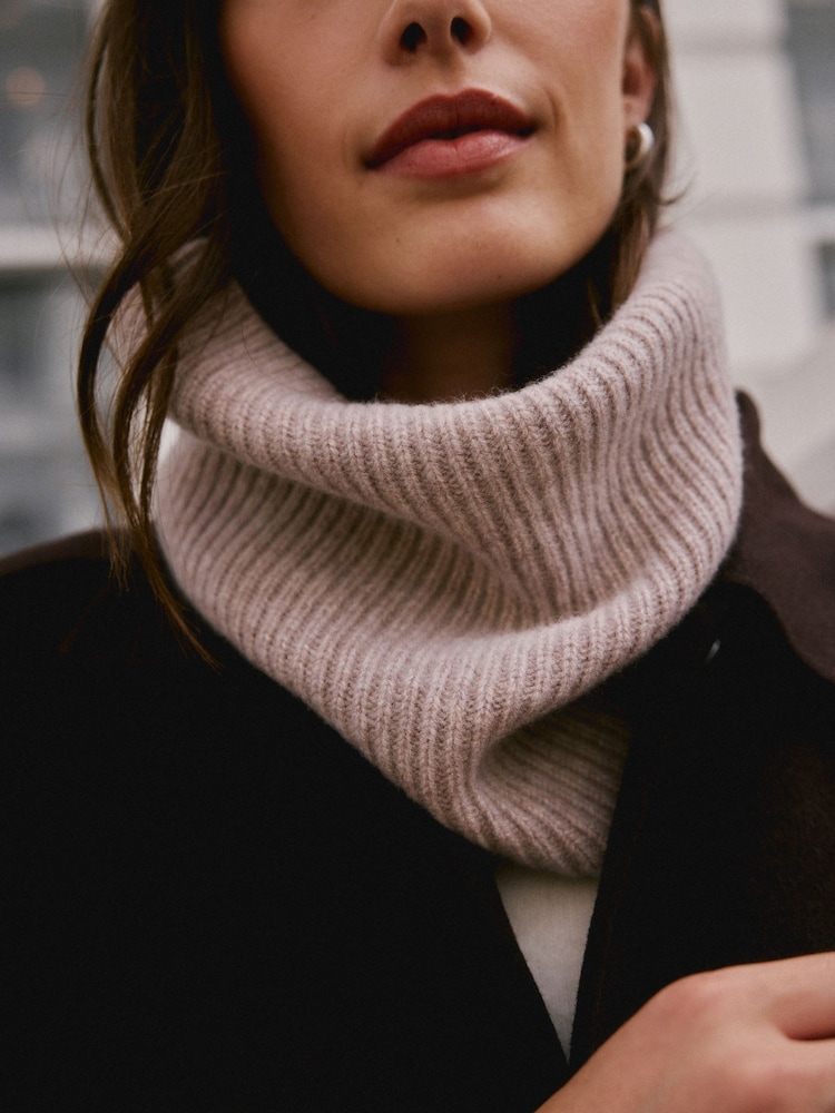 Oatmeal Ribbed Snood Containing Cashmere - Image 6 of 6 Oatmeal Ribbed Snood Containing Cashmere - Image 6 of 6