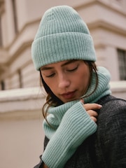 Duck Egg Blue N. Premium Wool Cashmere Handwarmer Gloves - Image 5 of 9
