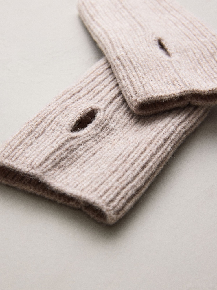 Oatmeal Wool Cashmere Handwarmer Gloves - Image 7 of 7