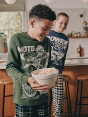 Blue/Green Vehicle Long Sleeve Woven Check Pyjamas 2 Pack (3-16yrs) - Image 2 of 11