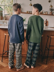 Blue/Green Vehicle Long Sleeve Woven Check Pyjamas 2 Pack (3-16yrs) - Image 3 of 11