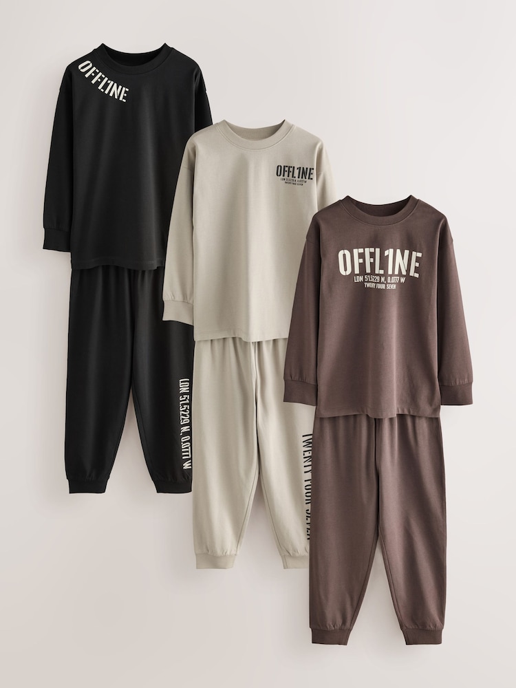 Black/Brown Long Leg Pyjamas 3 Pack (3-16yrs) - Image 1 of 6 Black/Brown Long Leg Pyjamas 3 Pack (3-16yrs) - Image 1 of 6