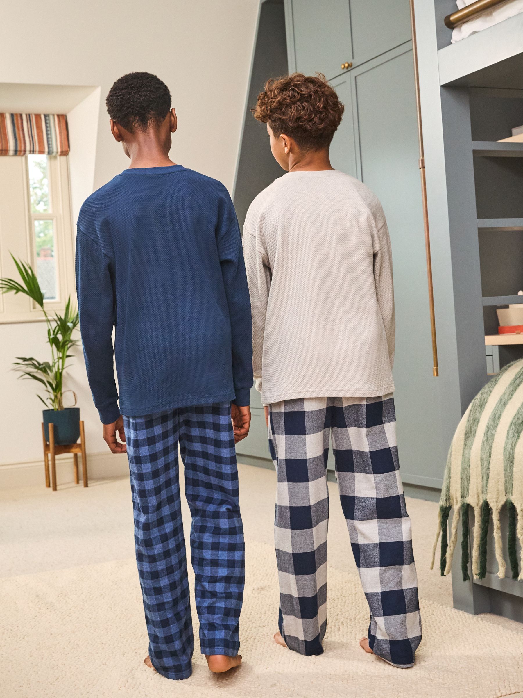 Buy Blue/Grey Long Sleeve Woven Check Pyjamas 2 Pack (3-16yrs) from the ...