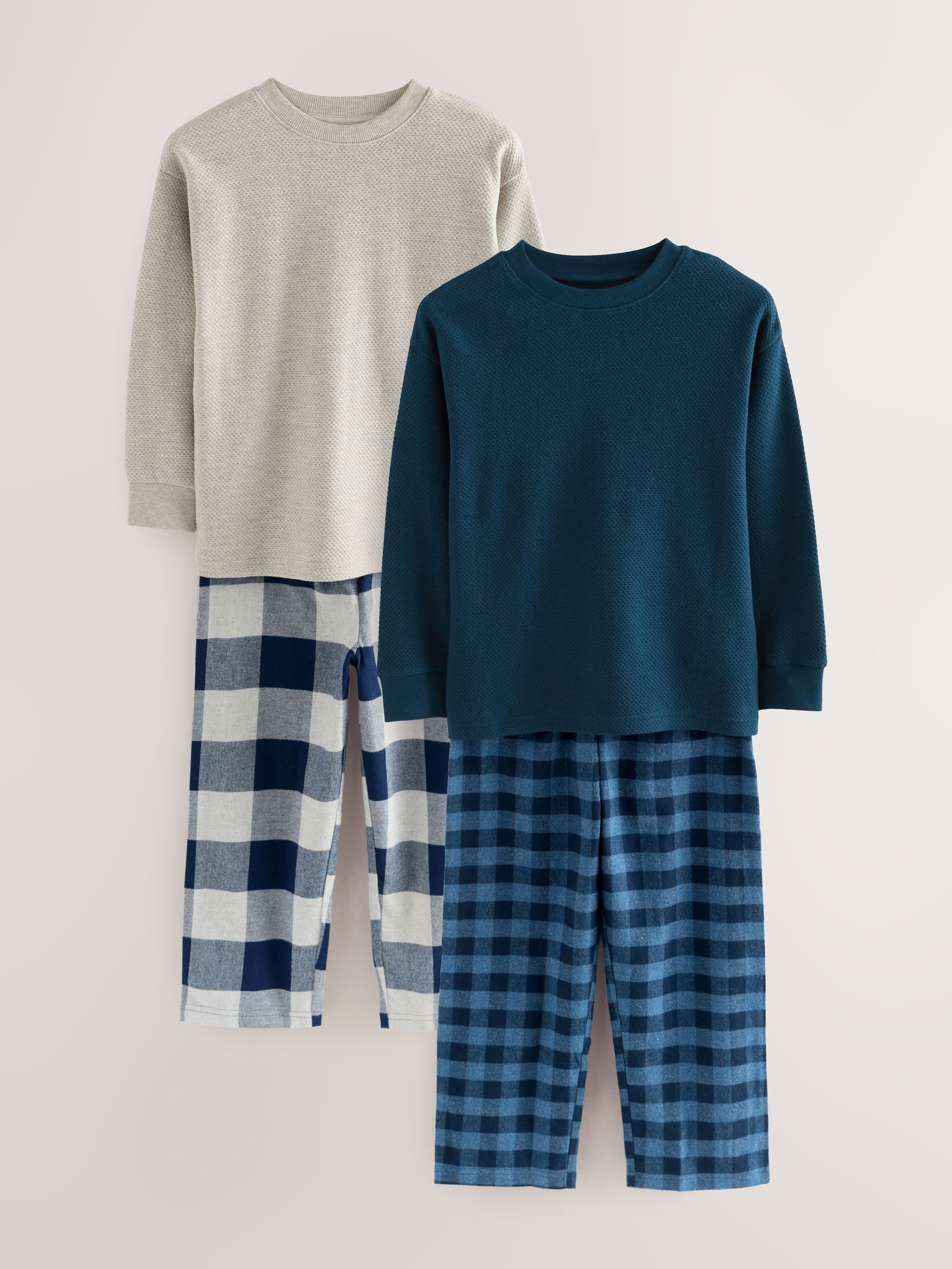 Buy Blue/Grey Long Sleeve Woven Check Pyjamas 2 Pack (3-16yrs) from the ...