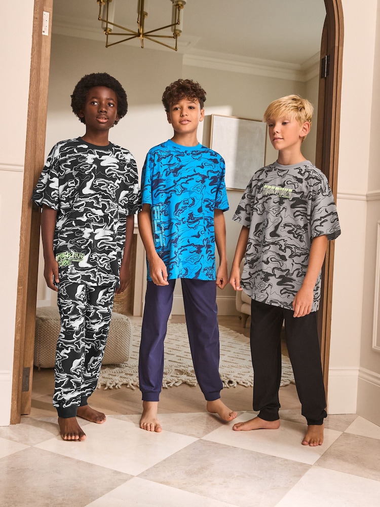 Black/Grey Marble Camo Long Sleeve Pyjamas 3 Pack (3-16yrs) - Image 1 of 10