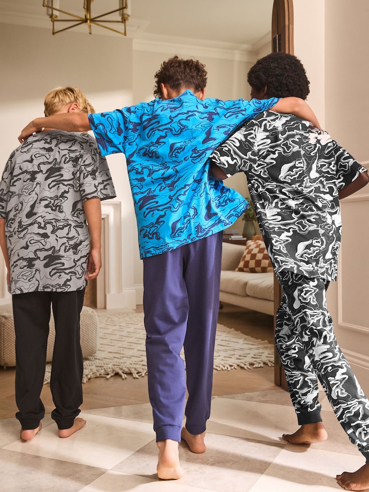 Black/Grey Marble Camo Long Sleeve Pyjamas 3 Pack (3-16yrs) - Image 2 of 10
