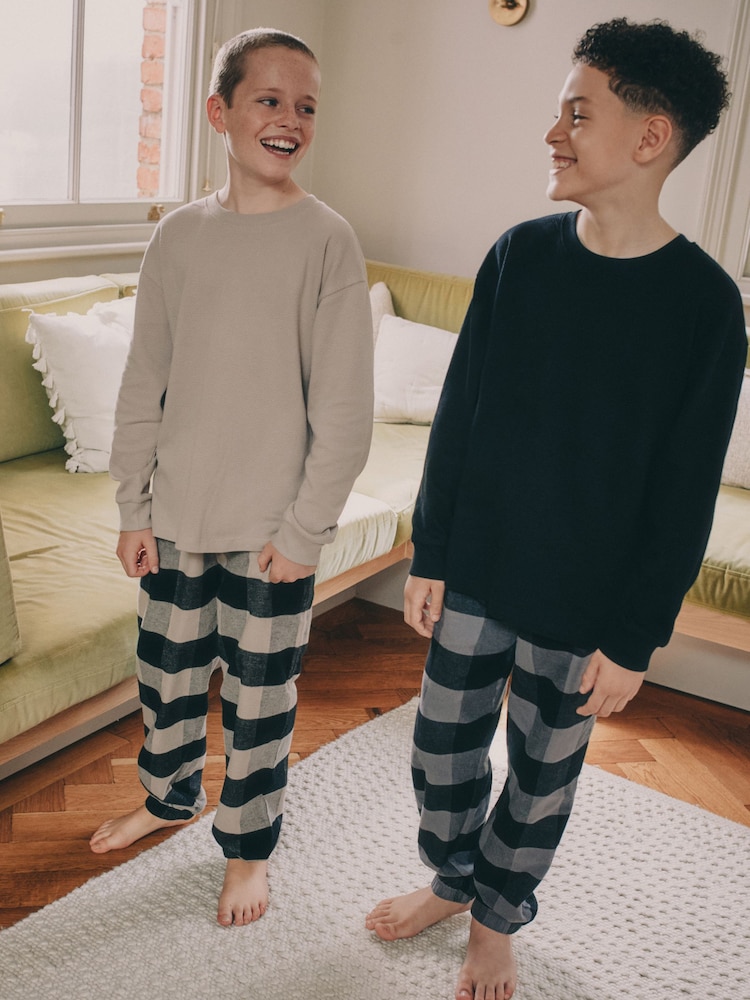 Black/Grey Long Sleeve Woven Check Pyjamas 2 Pack (3-16yrs) - Image 1 of 10