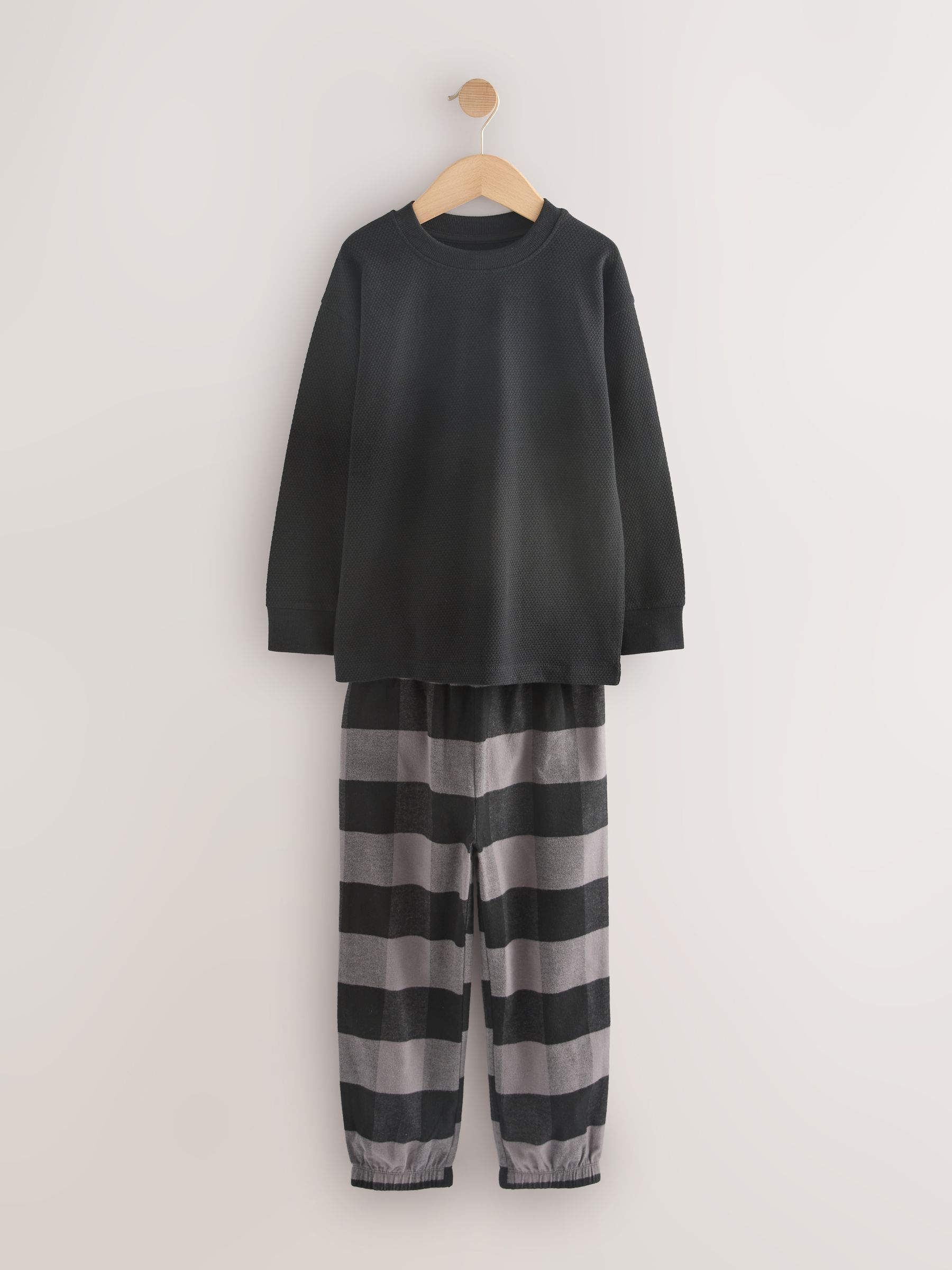Buy Black/Grey Long Sleeve Woven Check Pyjamas 2 Pack (3-16yrs) from ...