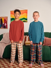 Orange Long Sleeve Woven Check Pyjamas 2 Pack (3-16yrs) - Image 1 of 8
