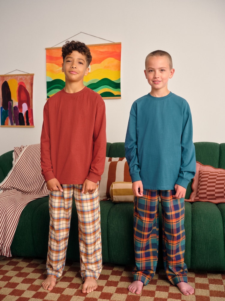 Orange Long Sleeve Woven Check Pyjamas 2 Pack (3-16yrs) - Image 1 of 8