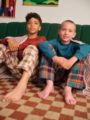 Orange Long Sleeve Woven Check Pyjamas 2 Pack (3-16yrs) - Image 3 of 8