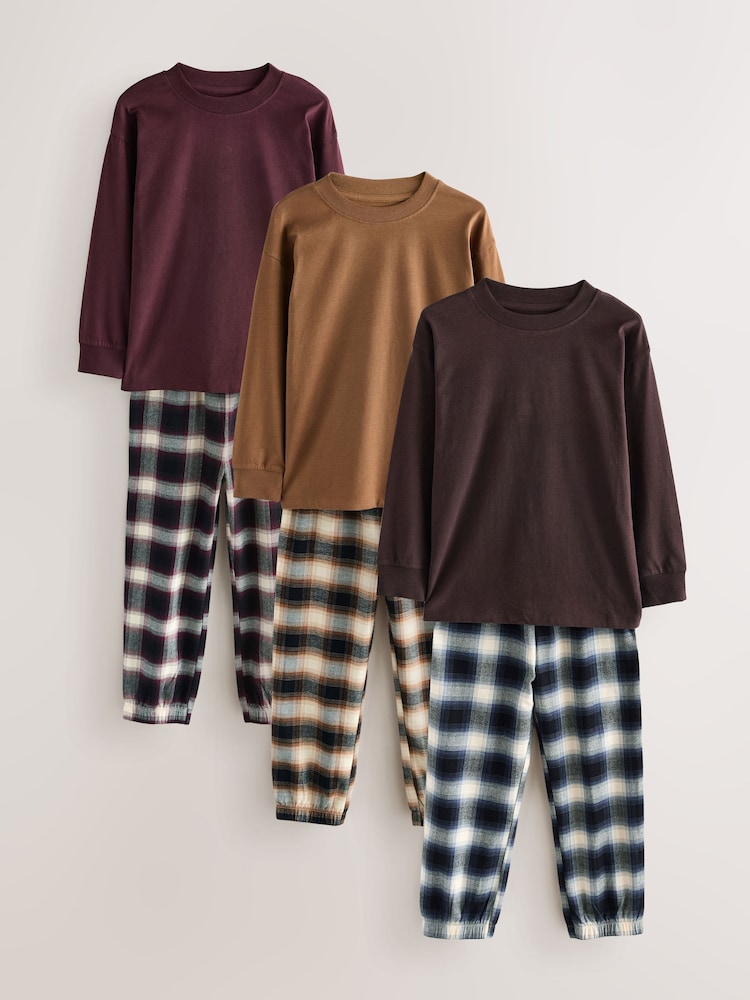 Burgundy Red/Brown - حزمة من 3 بيجامة منسوجة بنمط مربعات (3-16 سنة) - صورة 1 من 7 Burgundy Red/Brown - حزمة من 3 بيجامة منسوجة بنمط مربعات (3-16 سنة) - صورة 1 من 7