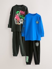 Blue/Black Skull Long Sleeve Pyjamas 2 Pack (3-16yrs) - Image 1 of 1