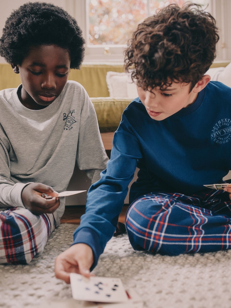 Grey/Blue Long Sleeve Woven Check Pyjamas 2 Pack (3-16yrs) - Image 2 of 10 Grey/Blue Long Sleeve Woven Check Pyjamas 2 Pack (3-16yrs) - Image 2 of 10