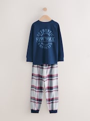 Grey/Blue Long Sleeve Woven Check Pyjamas 2 Pack (3-16yrs) - Image 6 of 10
