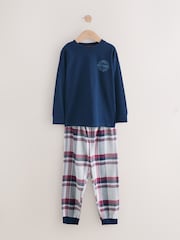 Grey/Blue Long Sleeve Woven Check Pyjamas 2 Pack (3-16yrs) - Image 7 of 10