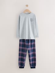 Grey/Blue Long Sleeve Woven Check Pyjamas 2 Pack (3-16yrs) - Image 8 of 10