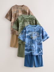 Blue/Green Camo Short Pyjamas 3 Pack (3-16yrs) - Image 1 of 13