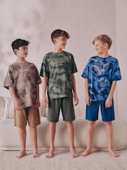 Blue/Green Camo Short Pyjamas 3 Pack (3-16yrs) - Image 2 of 13