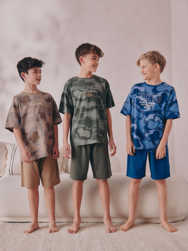 Blue/Green Camo Short Pyjamas 3 Pack (3-16yrs) - Image 2 of 13 Blue/Green Camo Short Pyjamas 3 Pack (3-16yrs) - Image 2 of 13