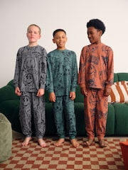 Green/Orange Graffiti Skull Long Sleeve Pyjamas 3 Pack (3-16yrs) - Image 1 of 10