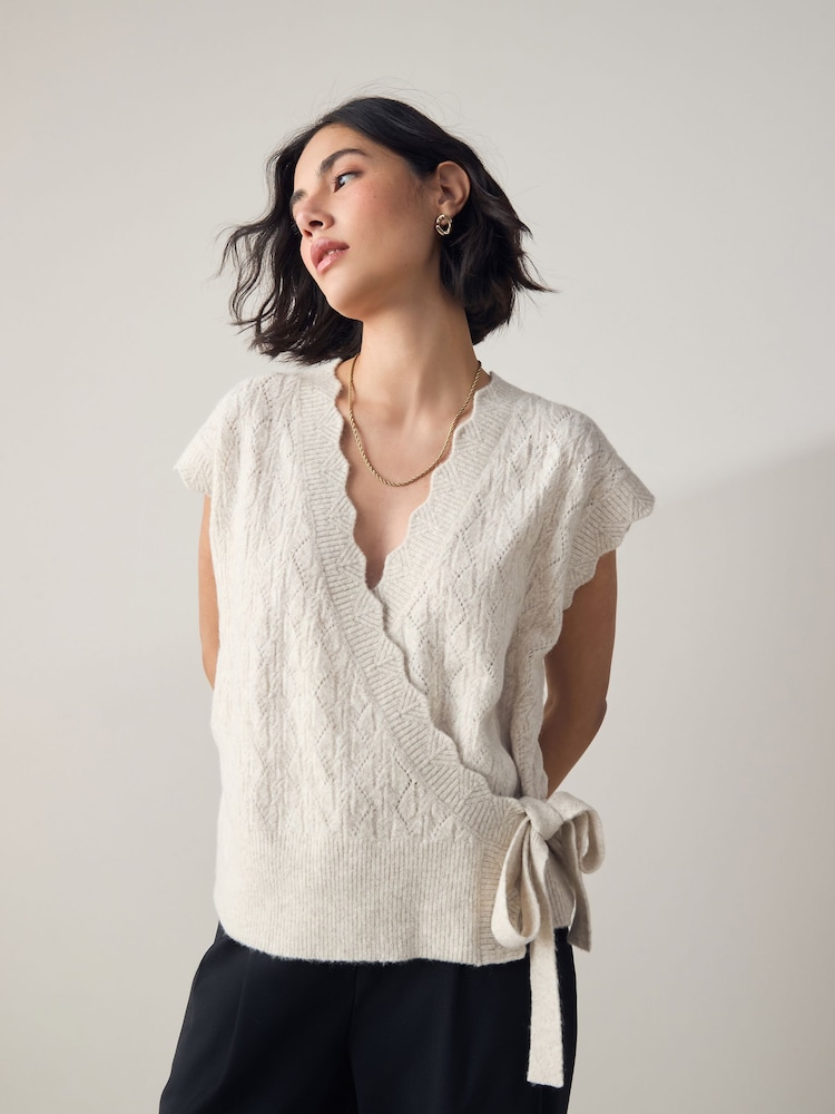 Ecru Knitted Wrap Tank - Image 1 of 7 Ecru Knitted Wrap Tank - Image 1 of 7