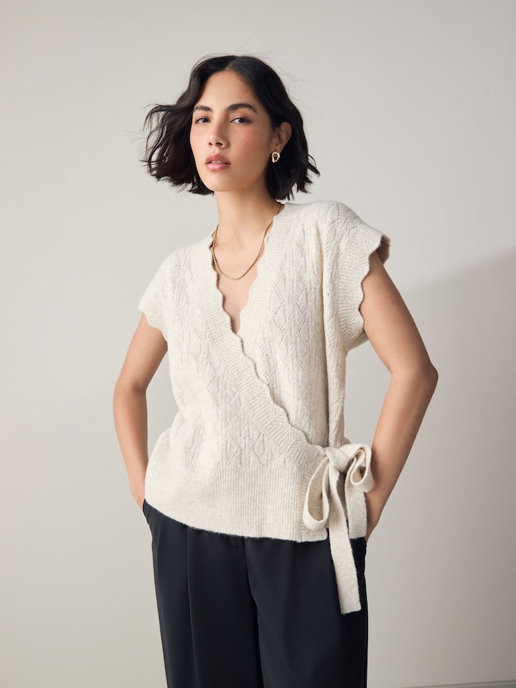 Ecru Knitted Wrap Tank - Image 2 of 7 Ecru Knitted Wrap Tank - Image 2 of 7