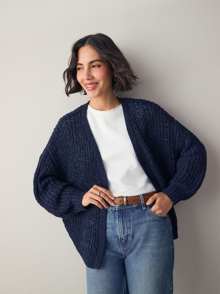 Navy Tape Yarn Cardigan - Image 1 of 4