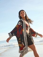 Aztec Palm Print Longline Kimono Cover-Up - Image 1 of 9