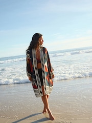 Aztec Palm Print Longline Kimono Cover-Up - Image 3 of 9