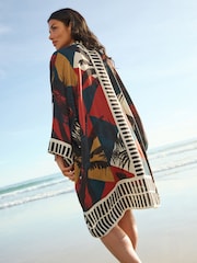 Aztec Palm Print Longline Kimono Cover-Up - Image 4 of 9