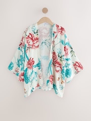 Turquoise Floral Print Short Kimono Cover-Up - Image 6 of 8