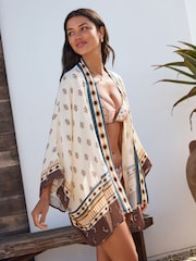 Woodblock Print Short Kimono Cover-Up - Image 1 of 9