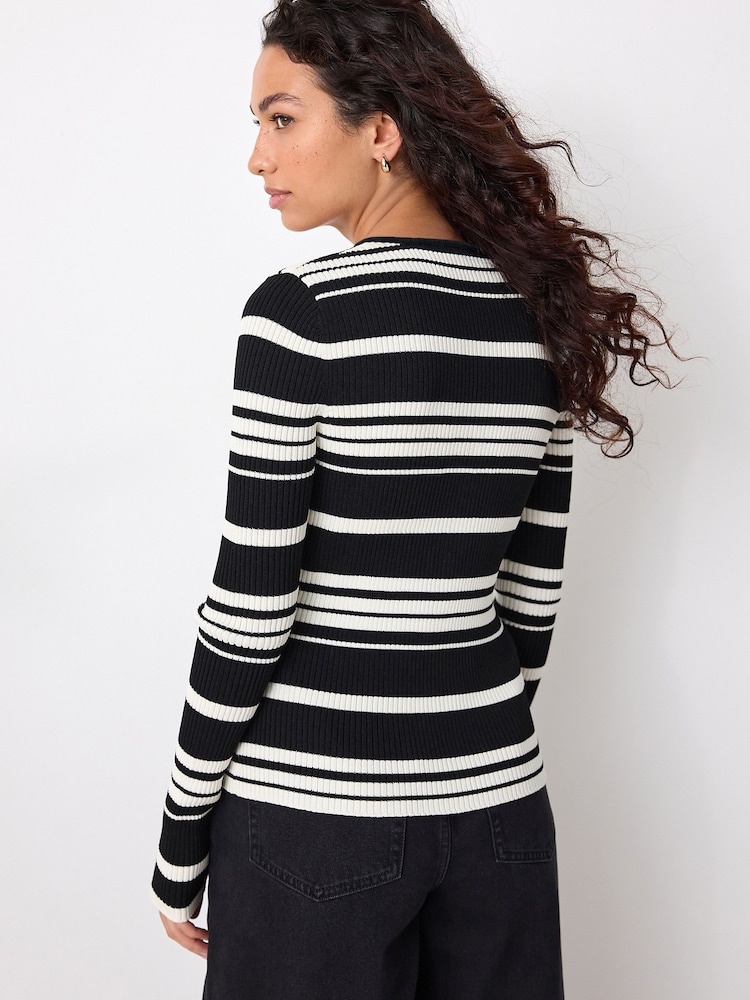 Pull Manches Longues On 34th Femme Noir Et Blanc Rayé - Taille M, Col Roulé, Occasion TB