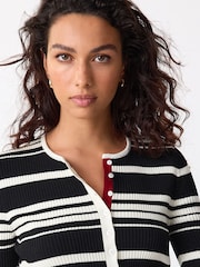 Monochrome Stripe Ribbed Crew Neck Long Sleeve Henley Jumper - Image 4 of 7
