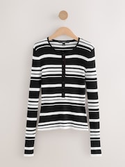Monochrome Stripe Ribbed Crew Neck Long Sleeve Henley Jumper - Image 5 of 7