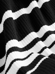 Monochrome Stripe Ribbed Crew Neck Long Sleeve Henley Jumper - Image 6 of 7