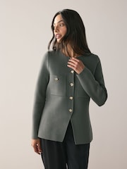 Khaki Green Smart Button Up Knitted Jacket - Image 2 of 8